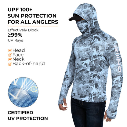 Performance Cooling Hoodie with Gaiter - Full Print - Light Blue