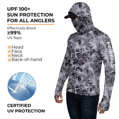 Performance Cooling Hoodie with Gaiter - Full Print - Dark Grey
