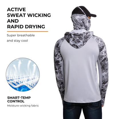 Performance Cooling Hoodie with Gaiter - Mix Print - Light Grey