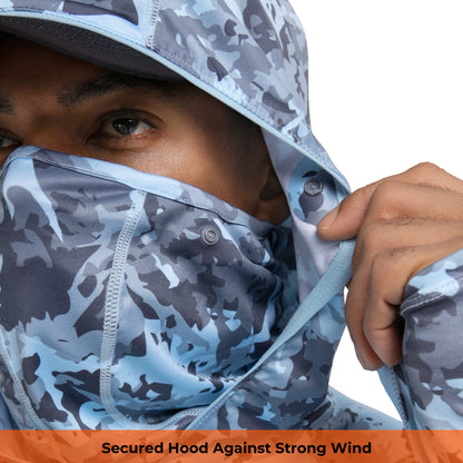 Performance Cooling Hoodie with Gaiter - Mix Print - Light Blue