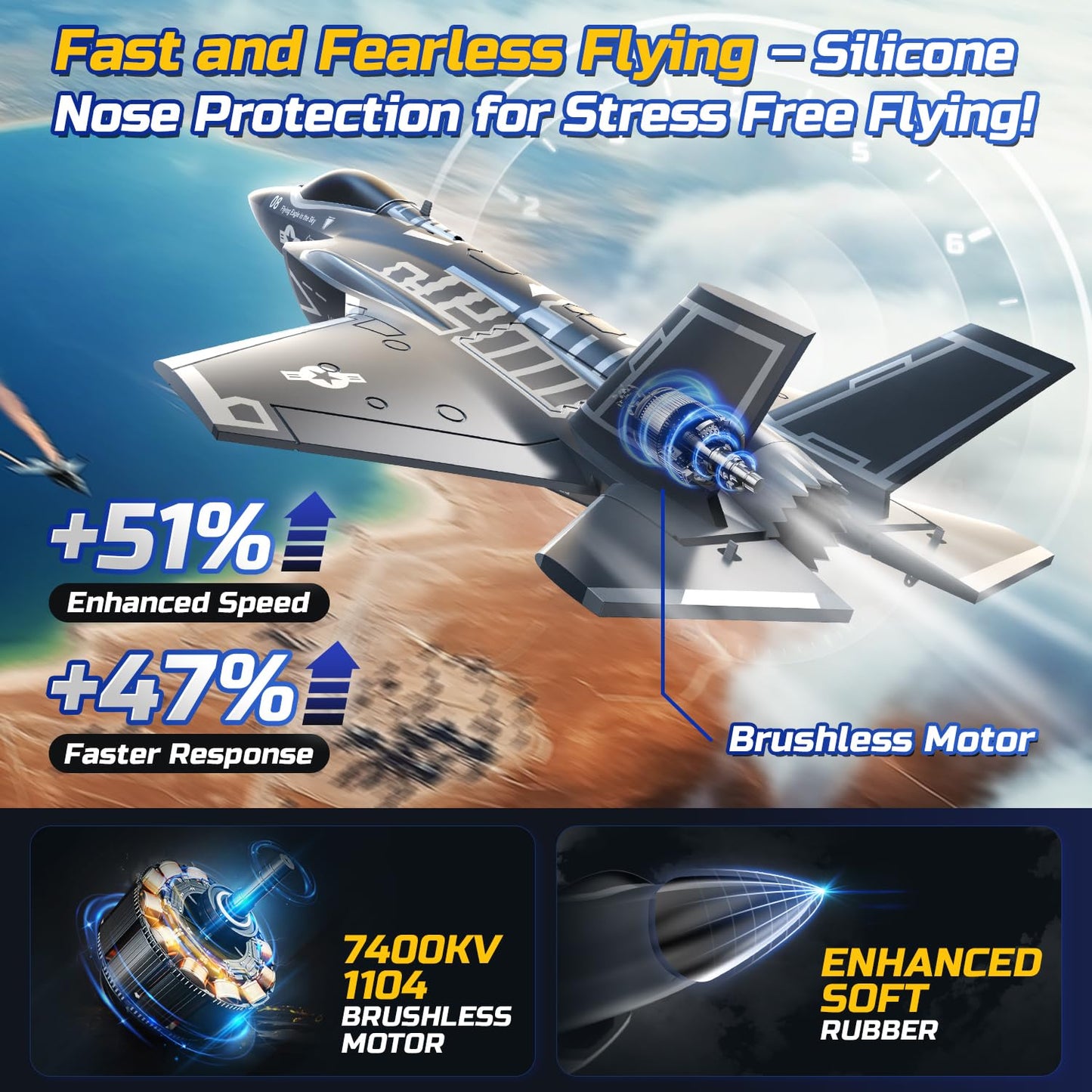 F35 4 Channel Brushless RC Plane,Remote Control Airplane Ducted Fans Fighter Jet,2.4GHz 6-axis Gyro Stabilizer RTF Hobby Glider Aircraft Plane